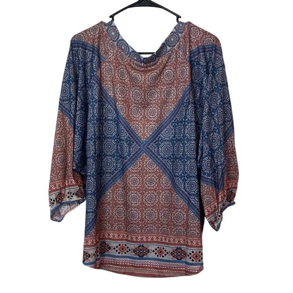 NWT Weekend Suzanne Betro Bohemian V-Neck Blouse Top Size 1X Blue Light Red - Picture 2 of 6